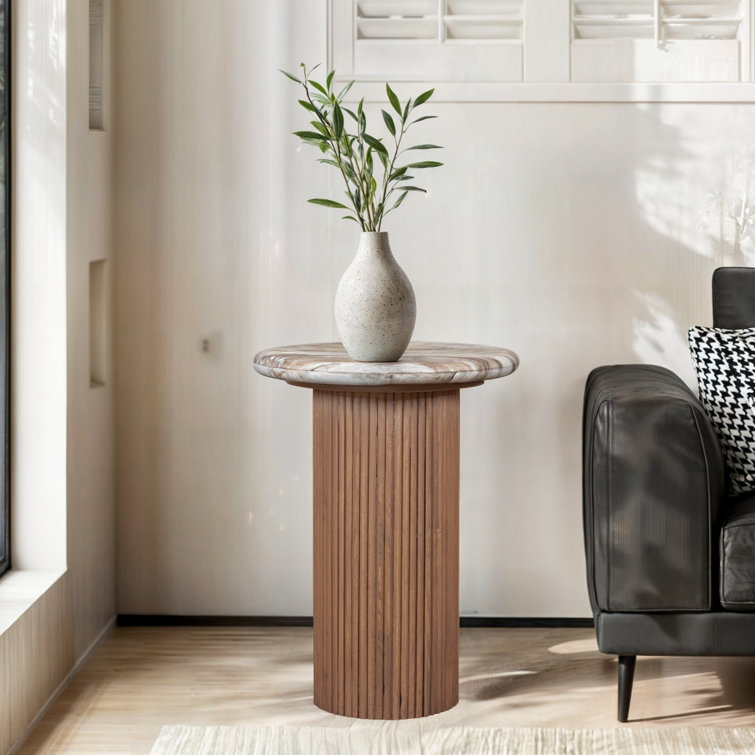 Bundi Natural Marble & Wood Pedestal 6-8 Seater Dining Table